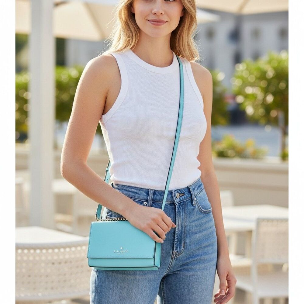 Kate Spade Crossbody Wallet Bag Purse Clutch Small Teal Blue Saffiano Leather